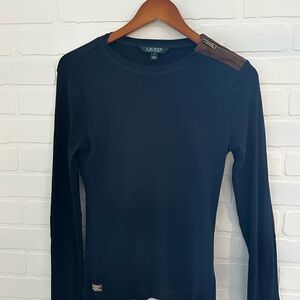 Ralph Lauren Navy, perfect long sleeve with patch elbows and shoulder